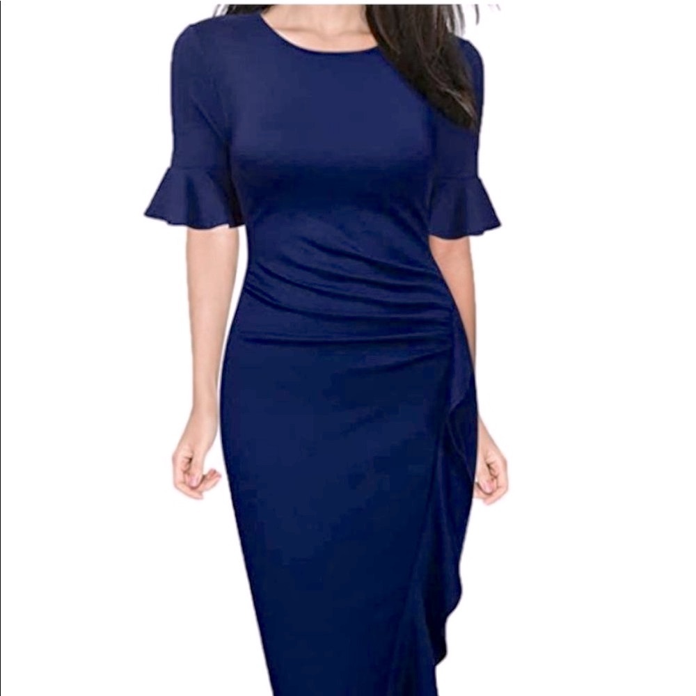 Woosunze Navy Ruched Dress Size M NWT